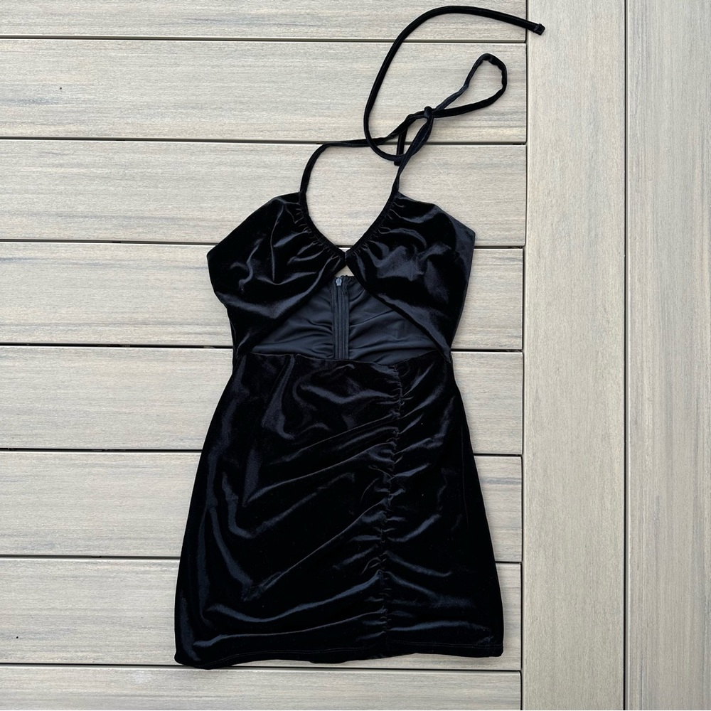 Zara Velvet Black Mini Cut-Out Dress